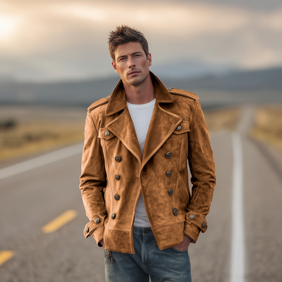 Męska Kurtka Western Retro ze Zamszu – Styl i Komfort
