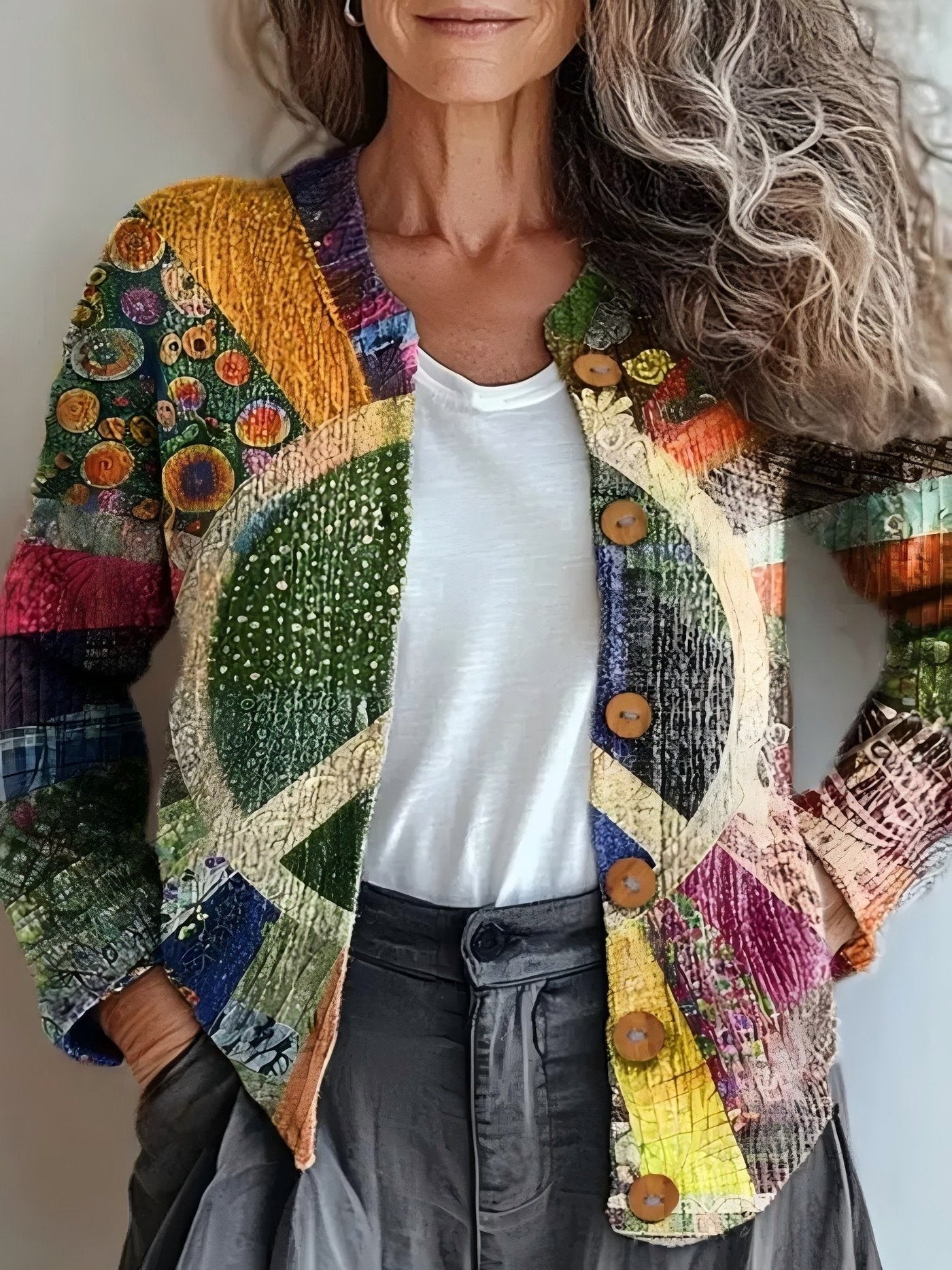 Kardigan Damski Wydruk 3D Casual Chic