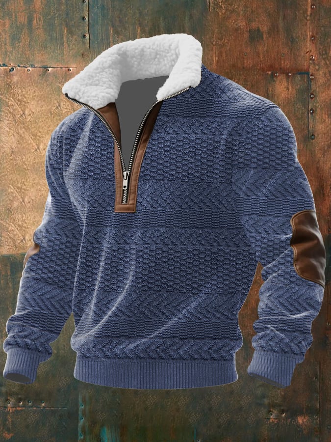 Retro sweter z futrzanym kołnierzem