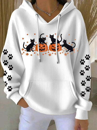 Sudadera z Kapturem Halloween Kot Dynia - Wygodna i Casualowa