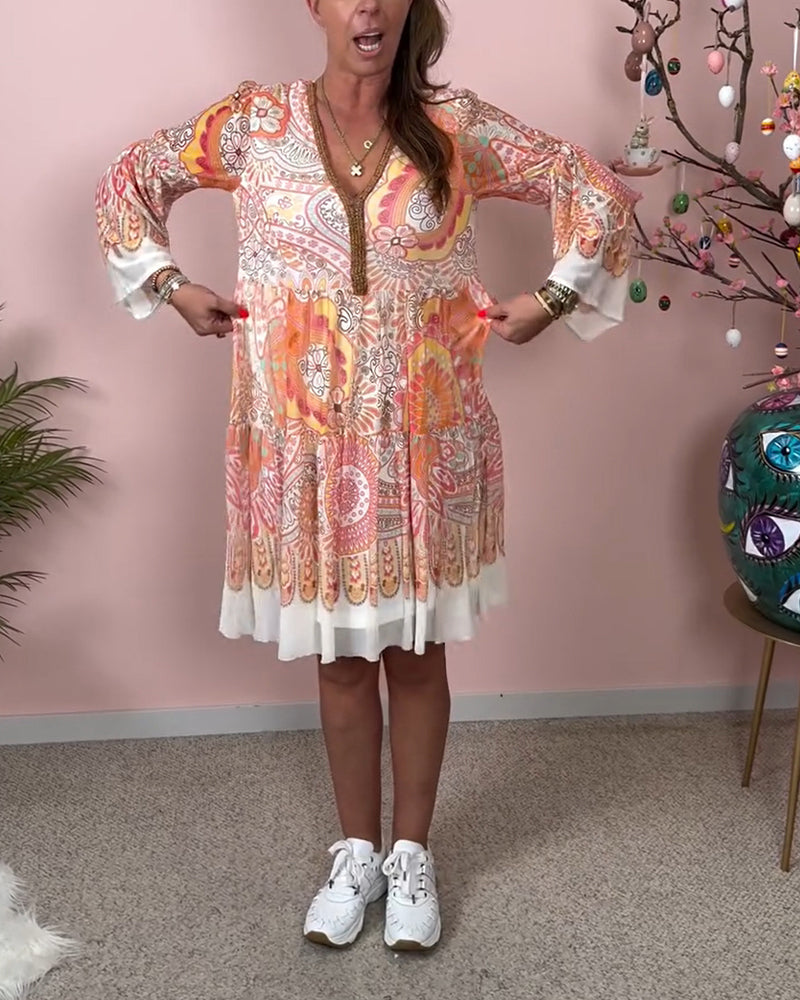 Robe Manches Évasées Imprimé Paisley Manches Longues