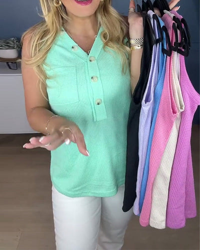 T-shirt décontracté couleur unie sans manches