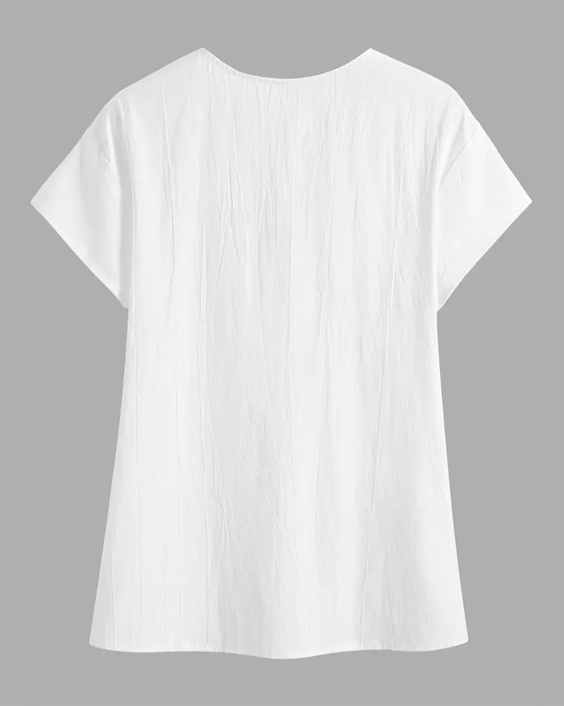 Blouse Col Bouton Uni Manches Courtes
