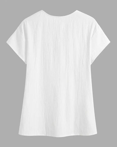 Blouse Col Bouton Uni Manches Courtes