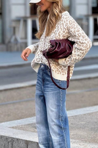 Kardigan w brązowy leoparda dla kobiet - Miękki materiał i stylowy wygląd na jesień