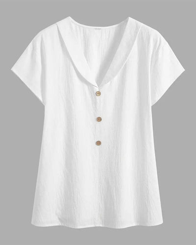 Blouse Col Bouton Uni Manches Courtes
