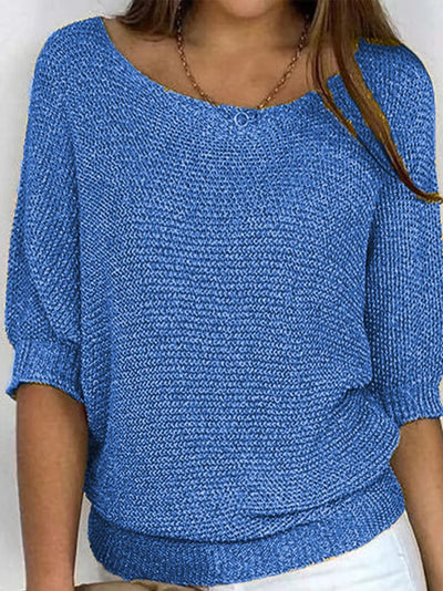 Sweter damski z rękawami 3/4 z miękkiej wełny – Casual chic