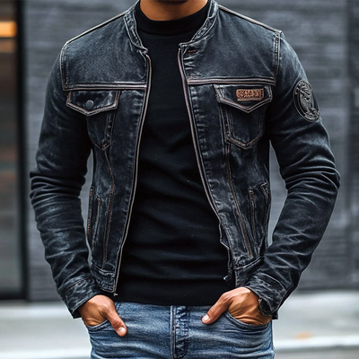 Męska Kurtka Dżinsowa Vintage Slim Fit – Moda z Kołnierzem Baseballowym