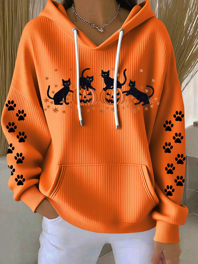 Sudadera z Kapturem Halloween Kot Dynia - Wygodna i Casualowa