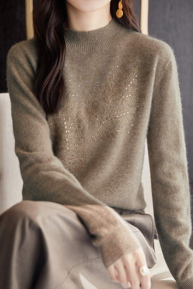 Stylowy sweter dziany z kryształkami