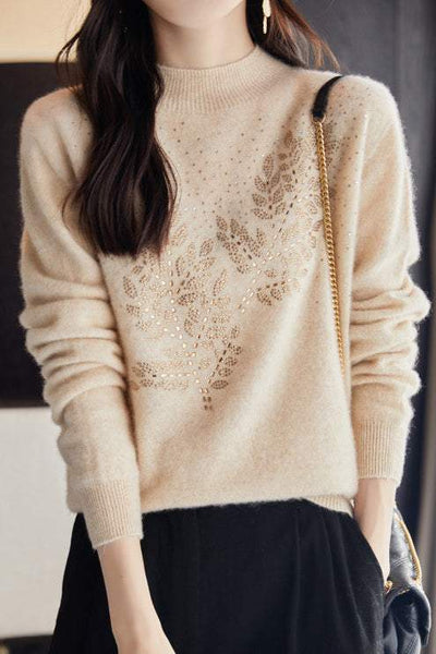 Stylowy sweter dziany z kryształkami