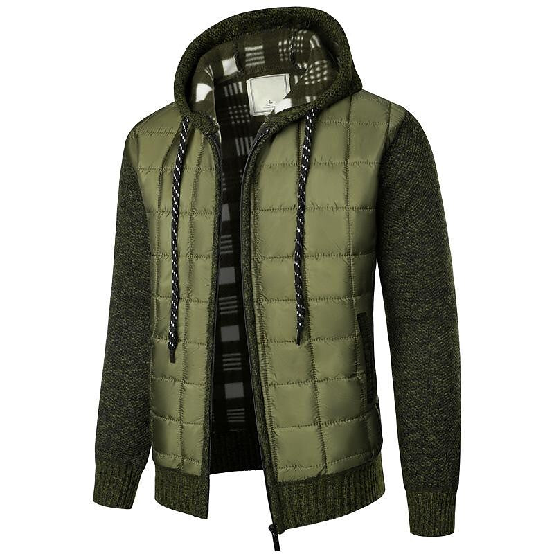 Polarowa Kurtka z Kapturem w Stylu Patchwork dla Mężczyzn - Ciepły i Casualowy Styl