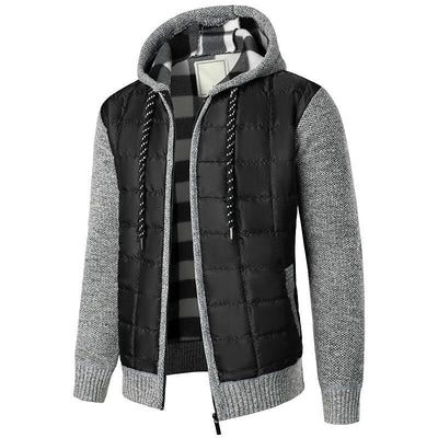 Polarowa Kurtka z Kapturem w Stylu Patchwork dla Mężczyzn - Ciepły i Casualowy Styl